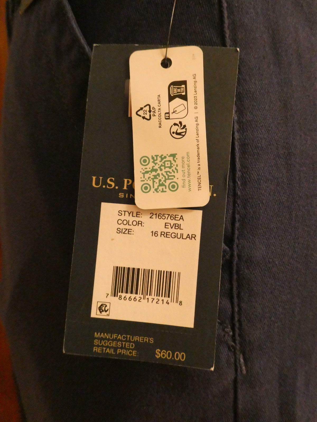 U.S. Polo Assn. Women's Wide Leg Chino Pants Navy High Rise Size 16R (fit 14R)