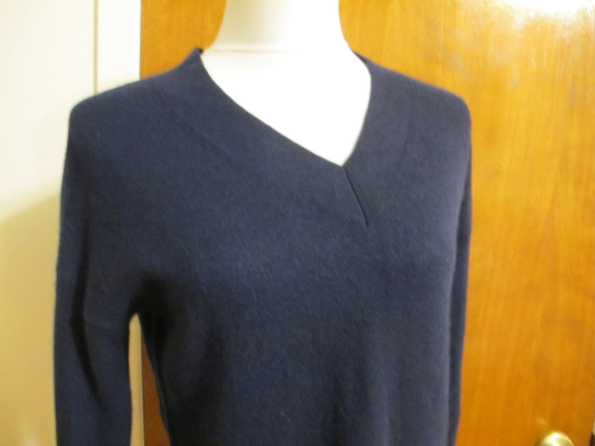 Bloomingdale's women's dark navy 2ply cashmere trim polyurethane sweater Medium 