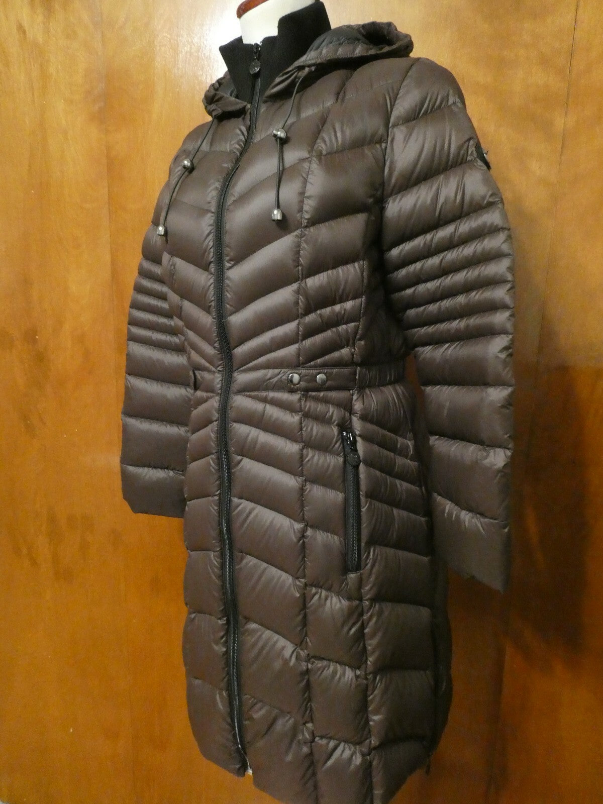 Bernardo Women's Brown Puffer Quilted Down Long Coat Medium