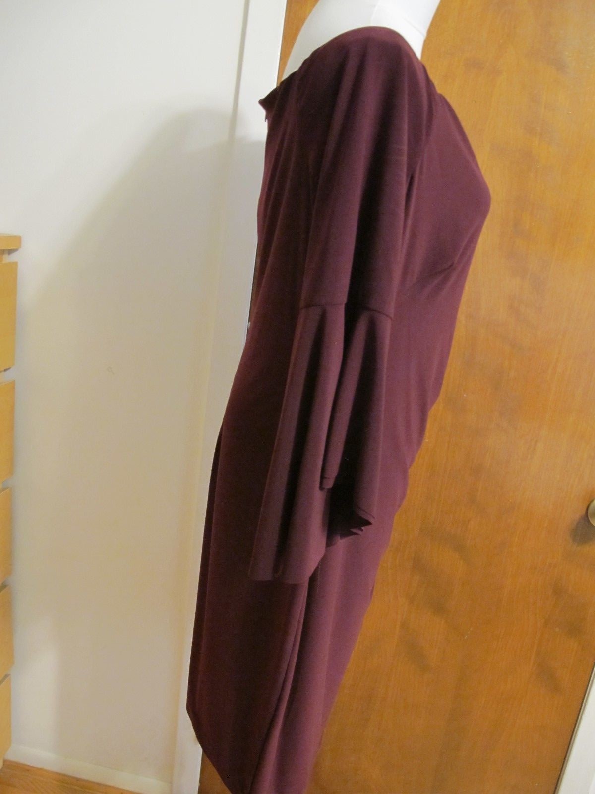 Ralph Lauren Women’s Burgundy Bell-Sleeve Gathered Off Shoulder Dress  NWT