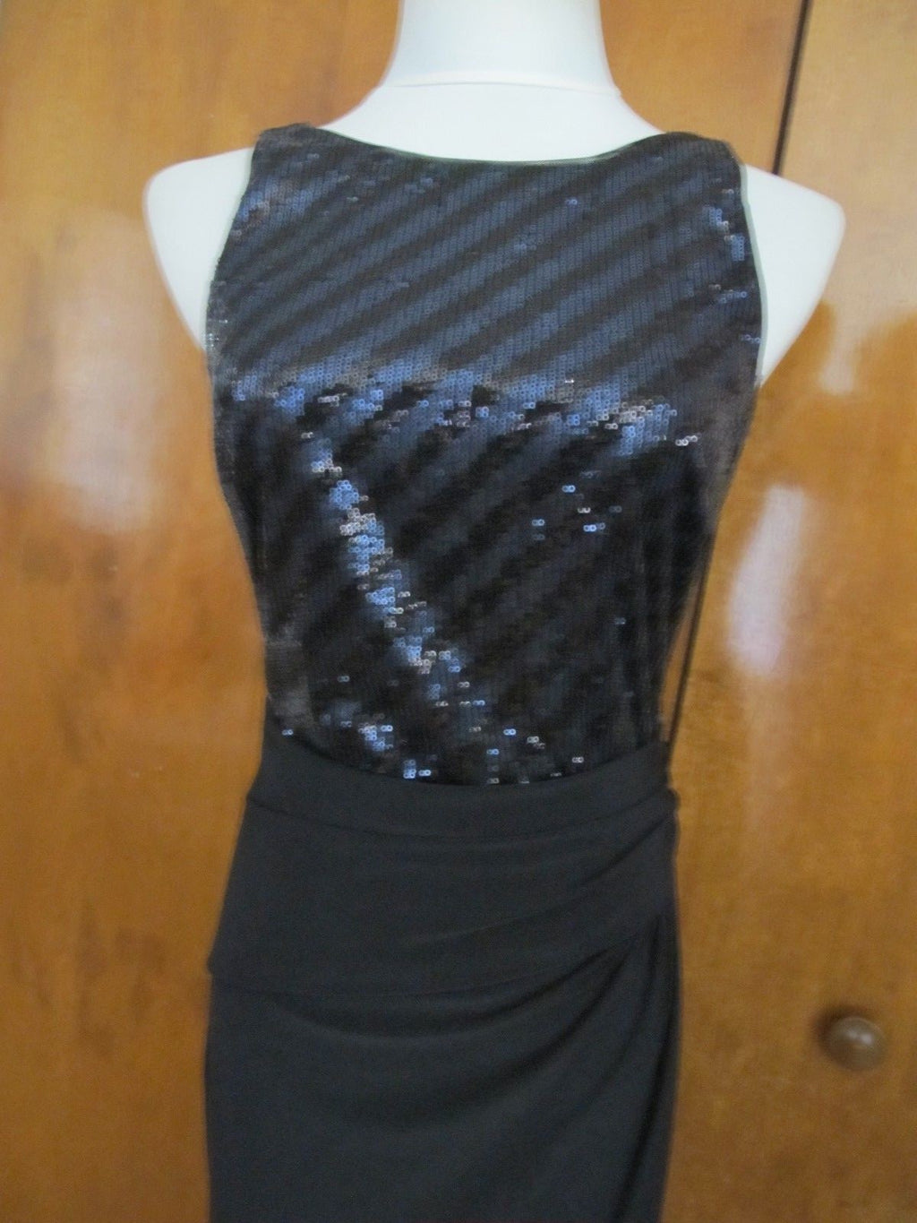 Ralph Lauren Women's Black Navy Shine Lined Faux Wrap Evening Dress Size 6 New