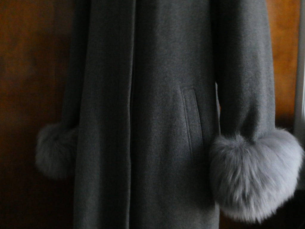 Berghaus Wool Coat with Lama Fur Trim Women Long Coat Sz 46 (US Sz 10) England