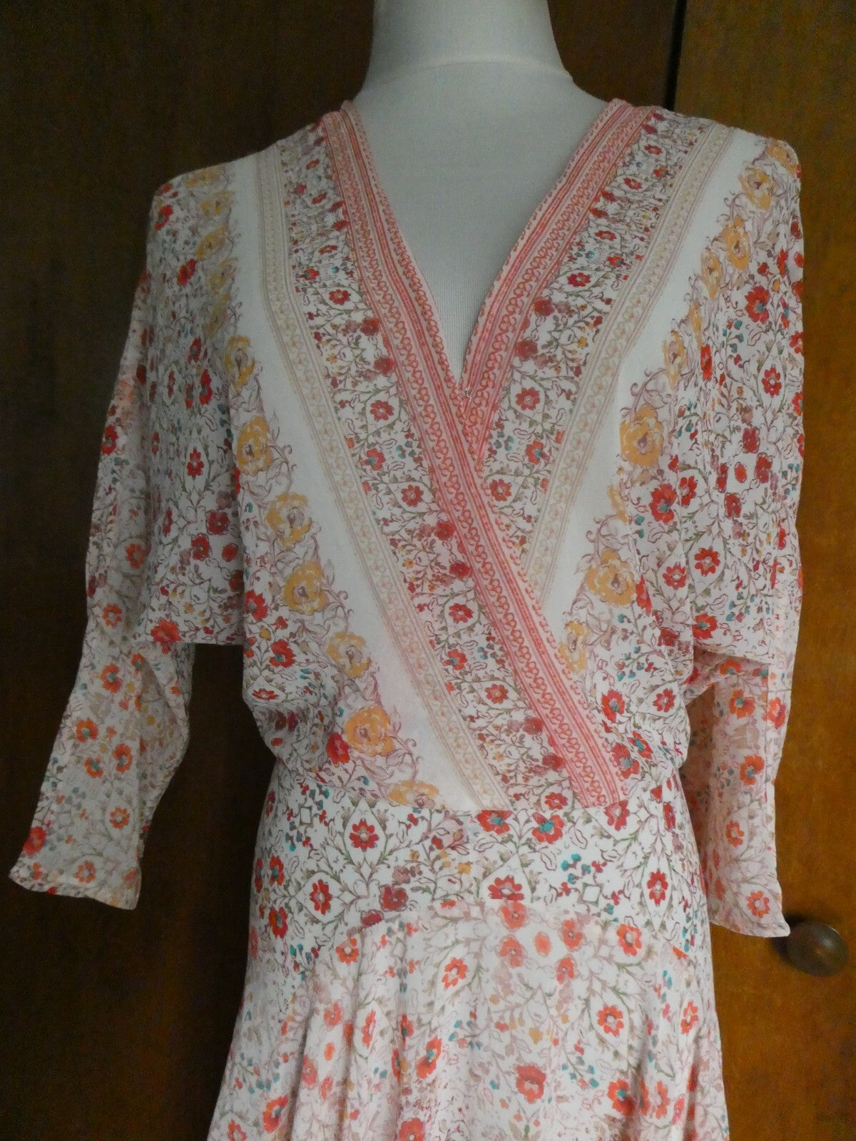 Anthropologie Women's HD in Paris 3/4 Sleeves Creme Rose Evening Lined Dress 8