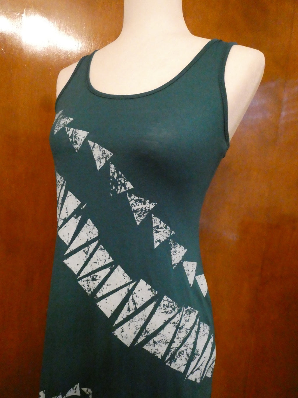 Material Girl Junior Small Maxi Dress Green White Geometric Print Lace Up Back