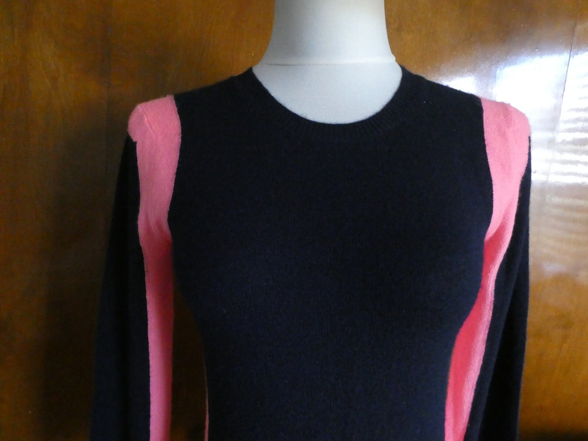 Bloomingdale Aqua Women’s Navy/Coral Cashmere Detailed Long Sleeve Sweater Small