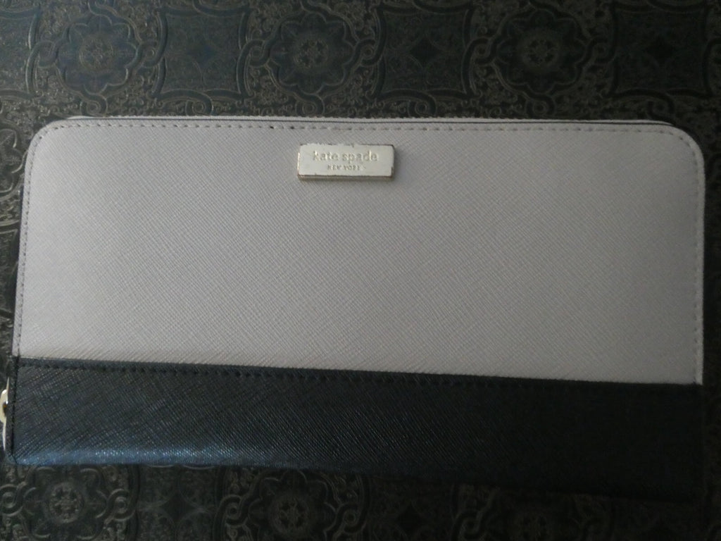 Kate Spade New York Women’s Zip- Around Gray/Black Leather Wallet Size Large