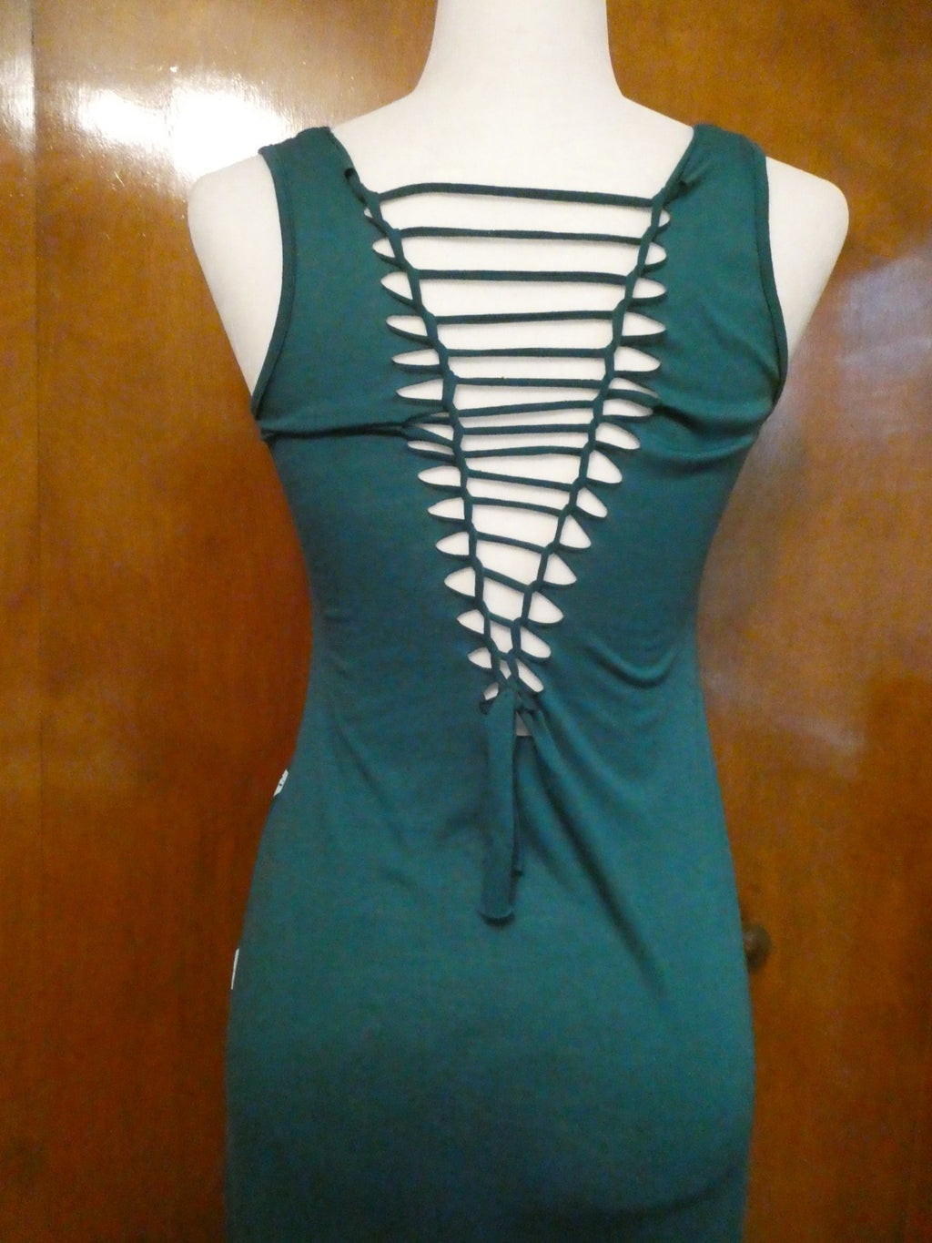 Material Girl Junior Small Maxi Dress Green White Geometric Print Lace Up Back