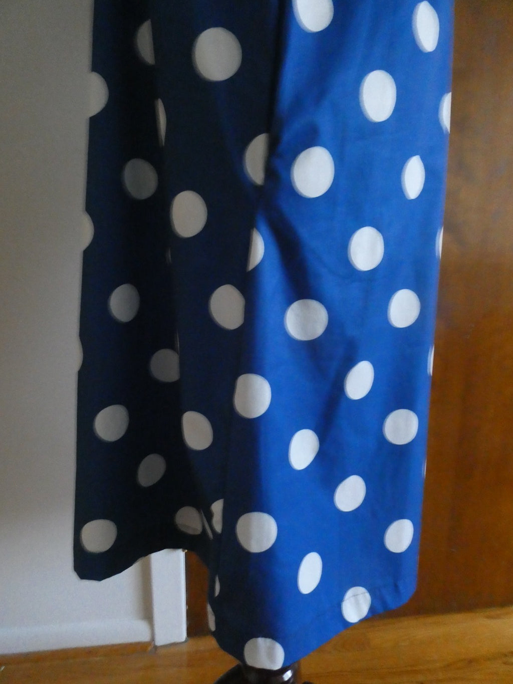 Women's navy/white polka dot button-down collared dress size XL