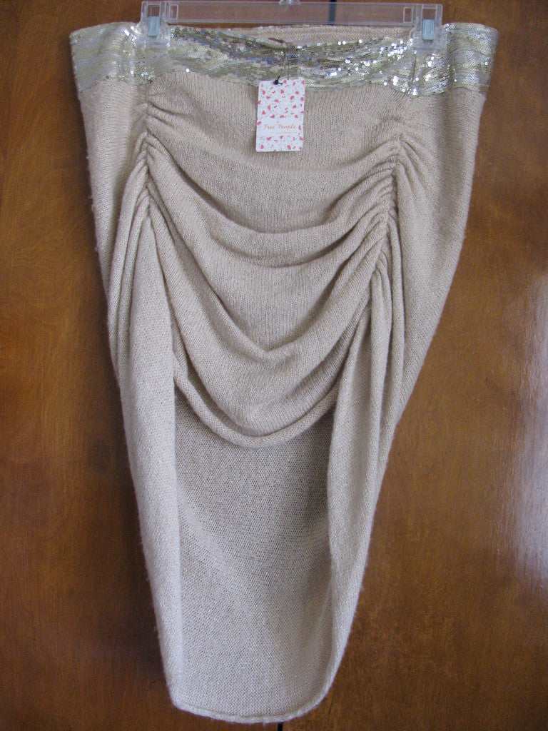 Free People Womens Ivory Assymetric Embelished Women's Skirt Size 1SZ Fits Large