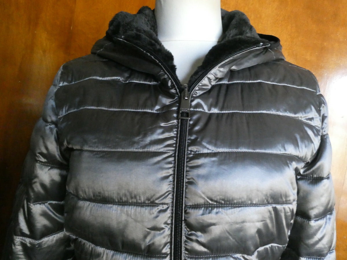 Andrew Marc Women's Gray/Black Reversible Puffer and Faux Fur Jacket Coat S/CH 