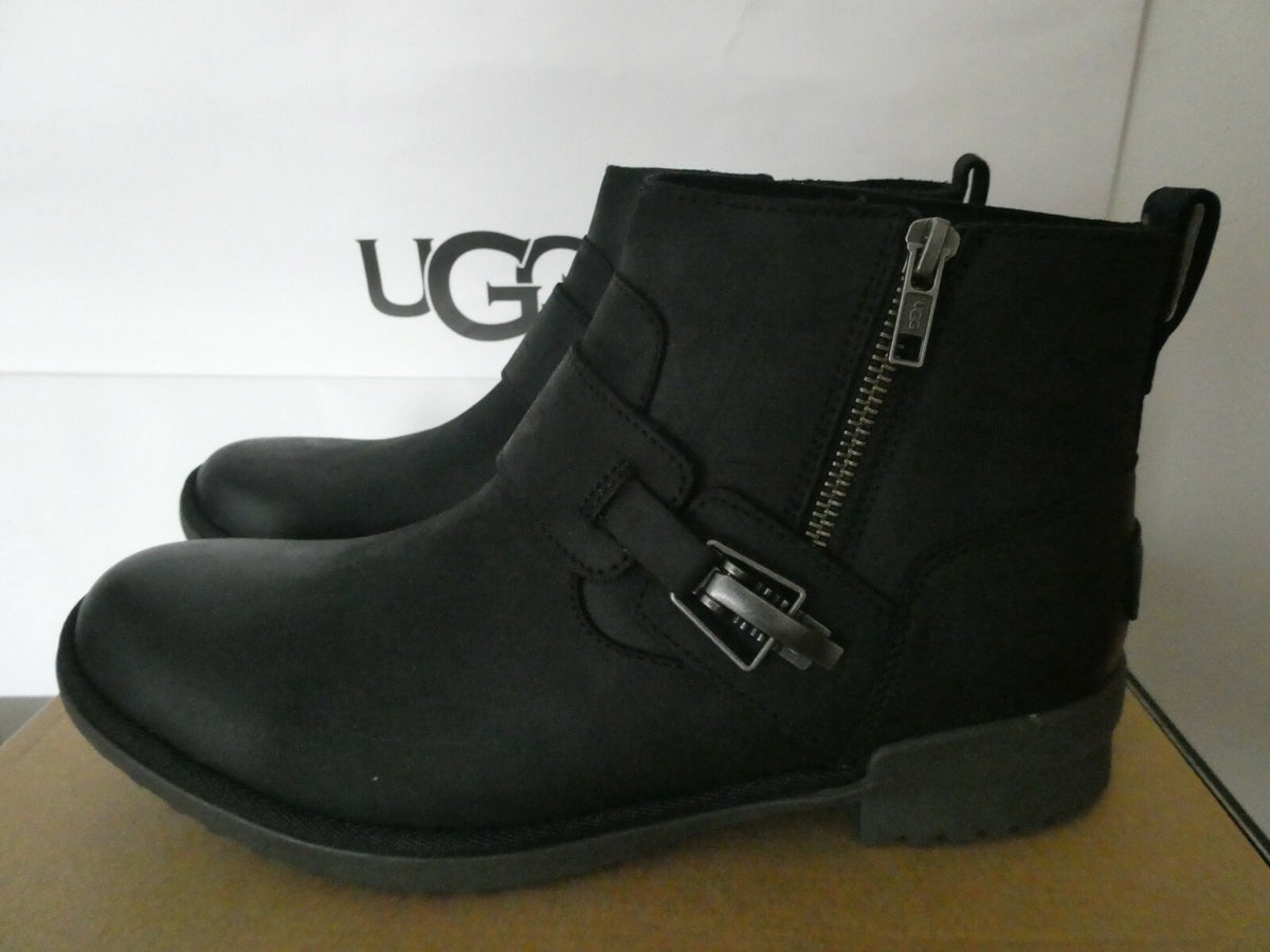 UGG Cheyne Women’s Waterproof Leather Sheepskin Black Buckle Ankle Boots 9.5, 11