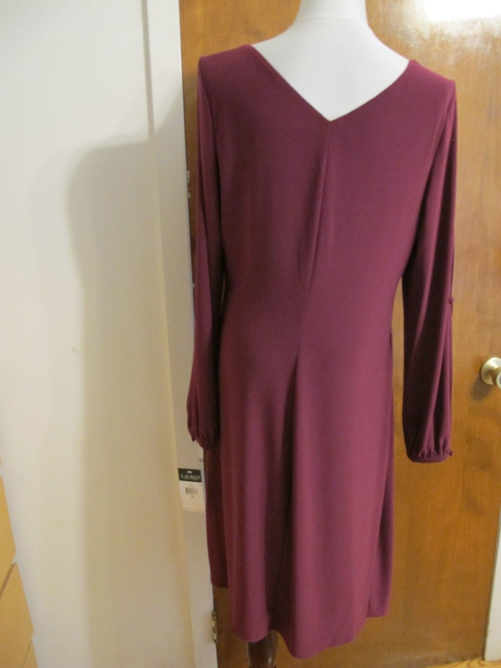 Ralph Lauren women's burgundy long sleeves with slits gathered classic dress 16