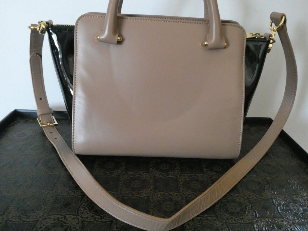 Ted Baker London Leather Crossbody Bag Nude/Black Top Handle Gold Bow Handbag