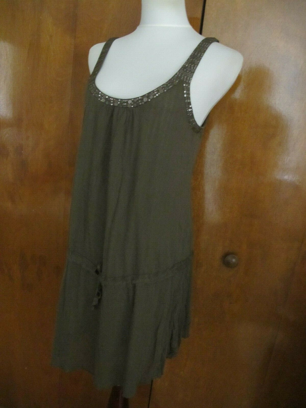 Free People women's dark green detailed tencel lined mini dress size 8