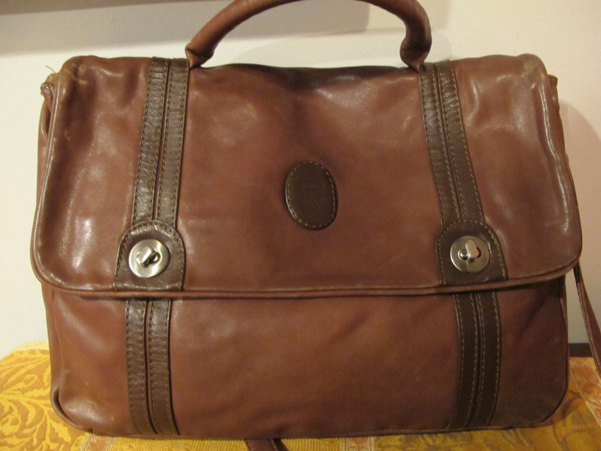 Vintage Tartana Pelletterie Women's Brown Leather Briefcase Messenger Bag 