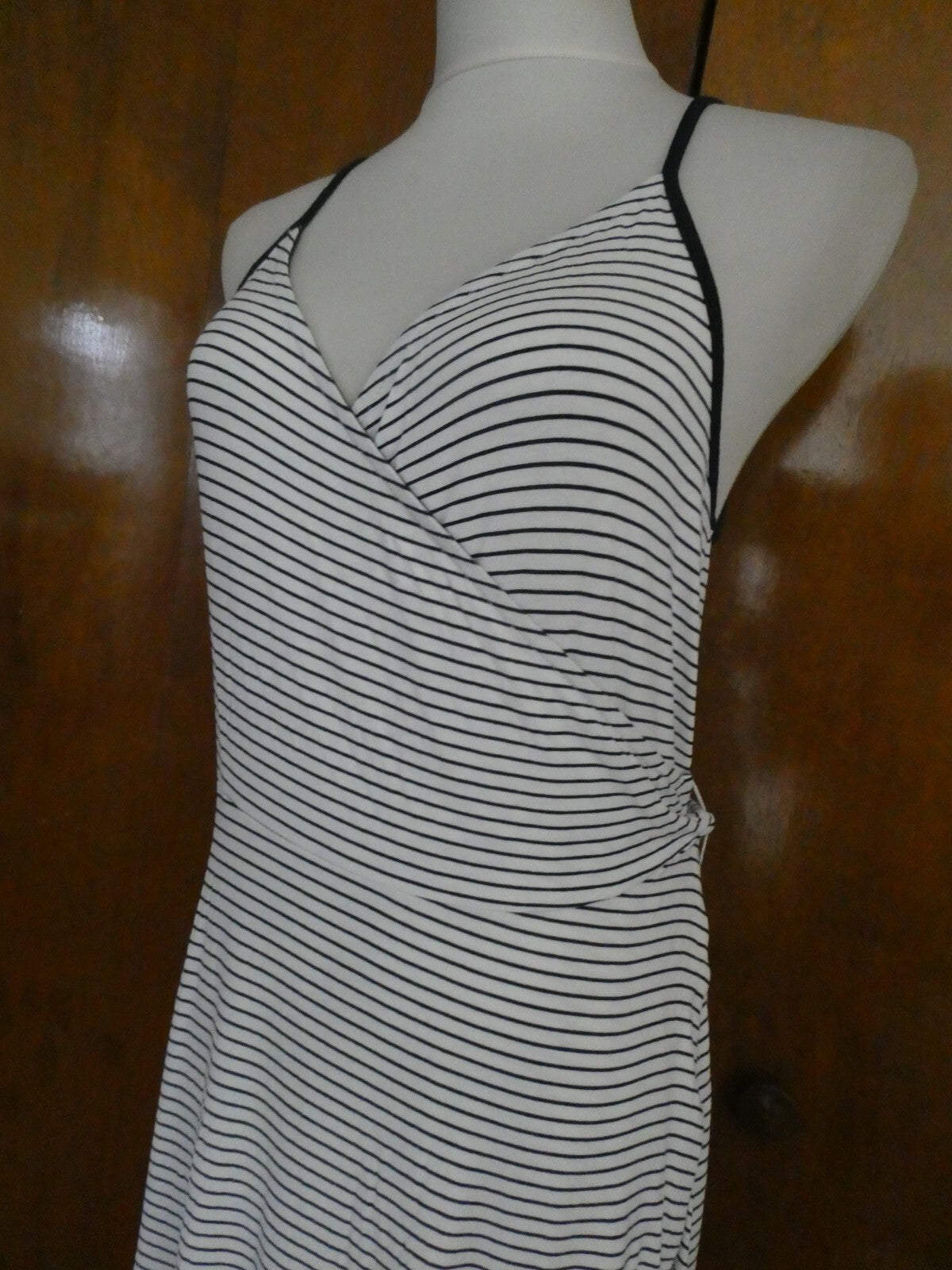 Gap Women's Stripped White/Black Tie-Waist Midi Wrap Dress Size Large Xlarge
