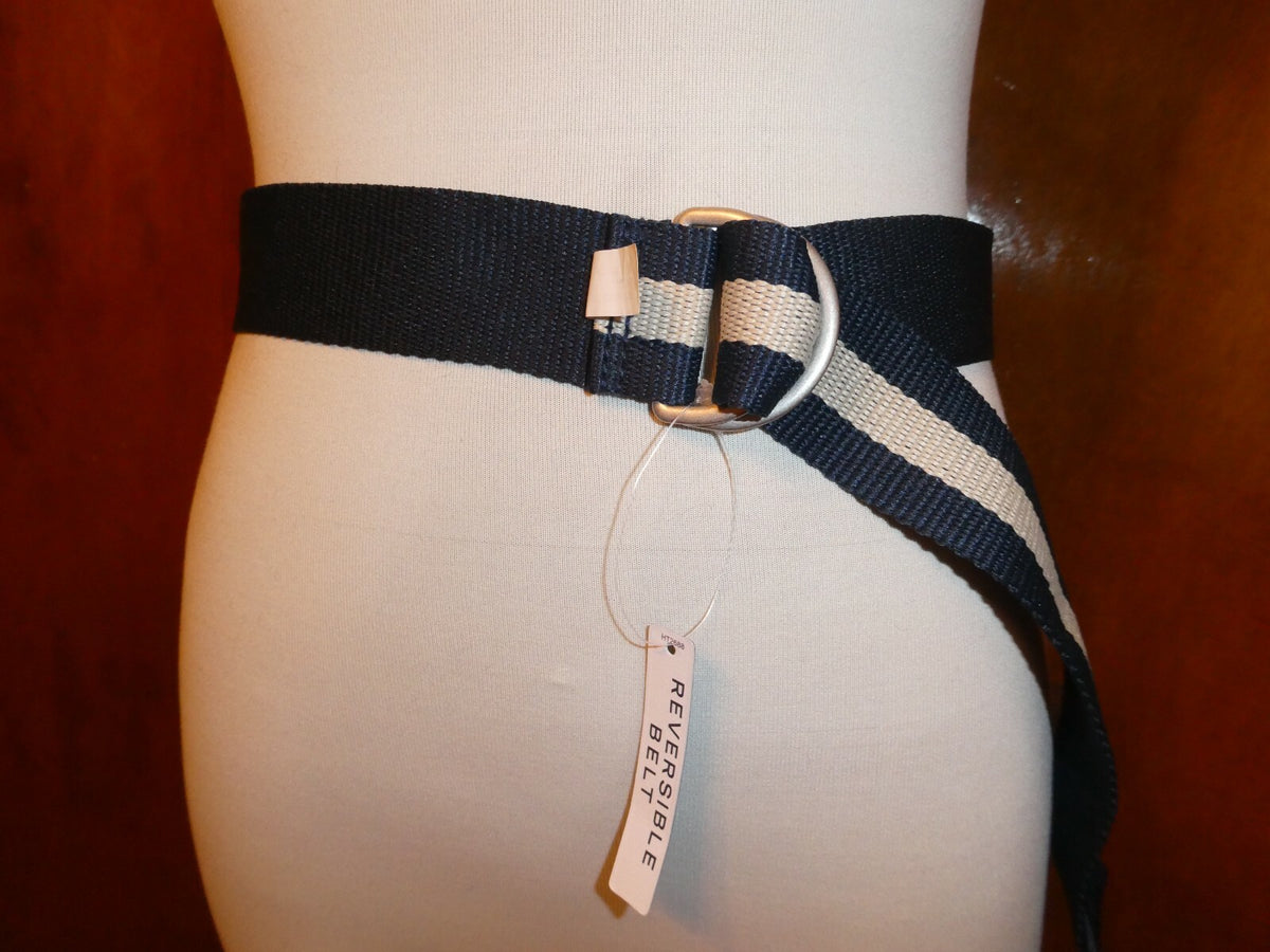 Thitex Navy Ivory Striped Reversible Web Belt Size Small