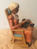 Vintage UNIVERSAL STATUARY 1979 Chalkware Ceramic Sculpture Grandma With Dog