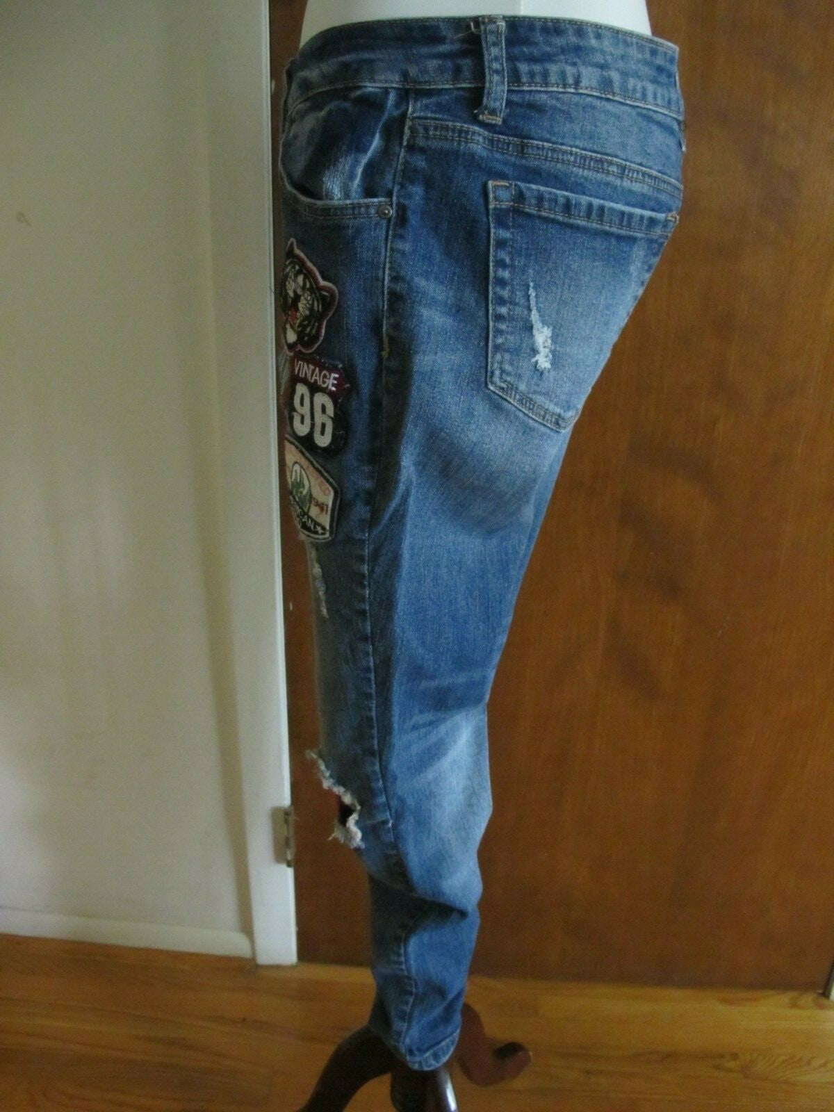 Hot Kiss Skinny Lily Juniors Distressed Patched Skinny Legging Jeans Sz 11 Blue