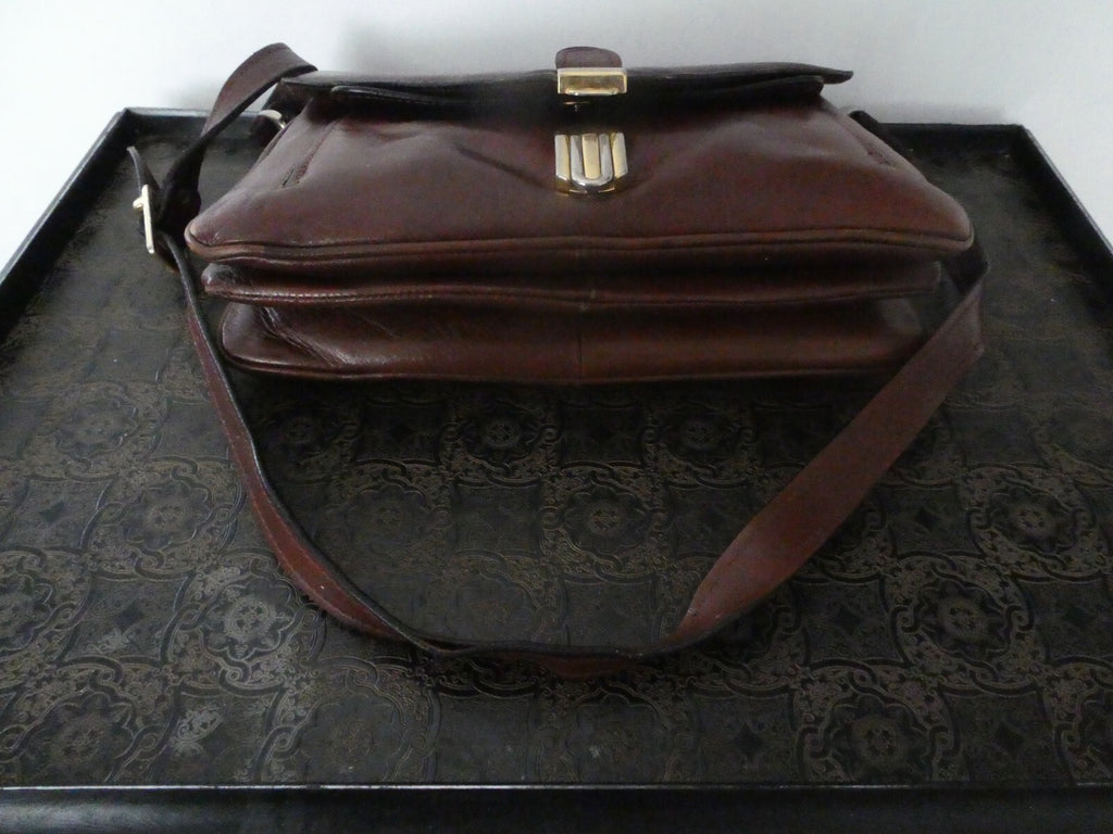 Vintage RAPPI Brown Leather Shoulder Bag Purse Three Compartments Made in Italy