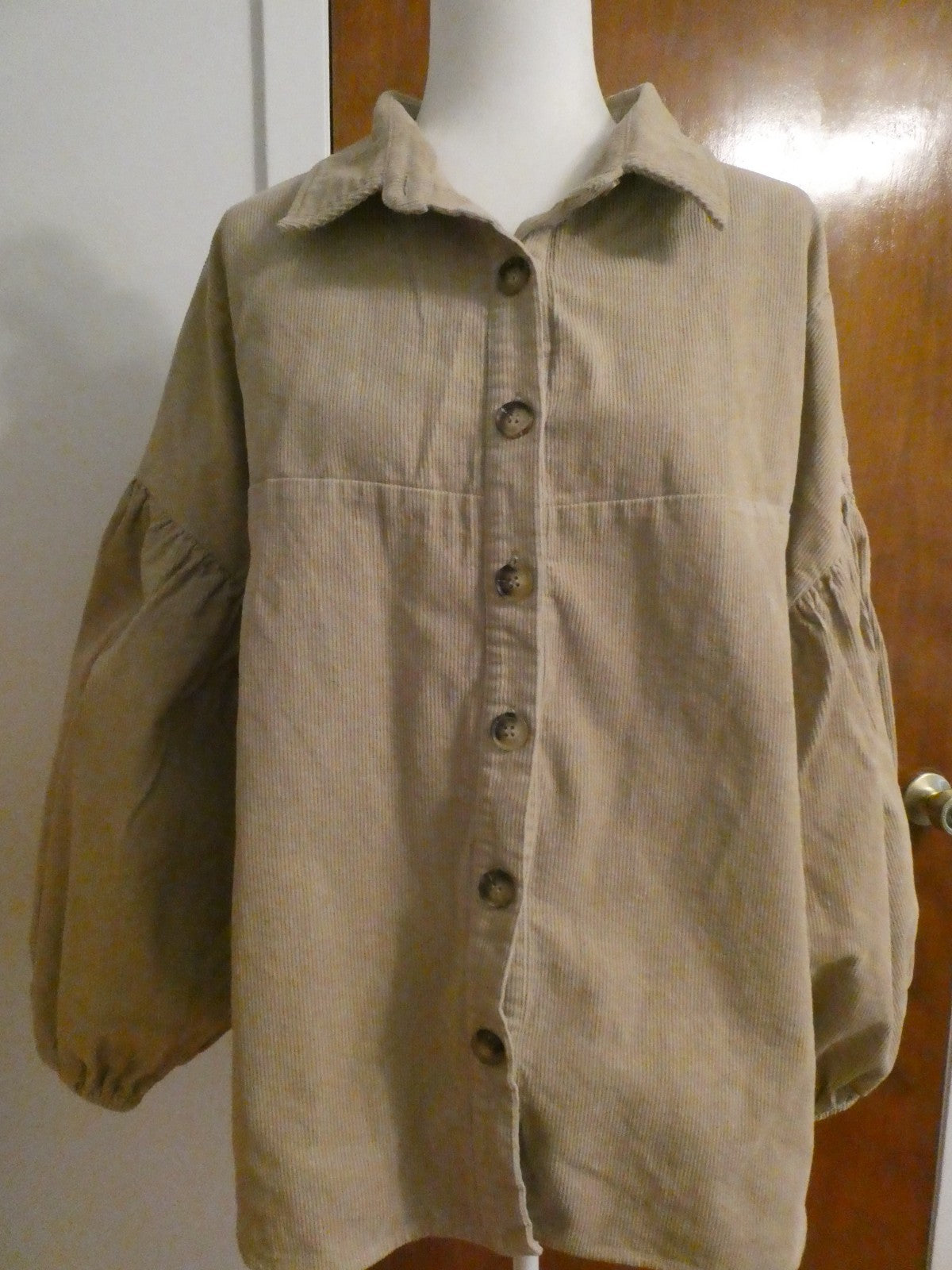 Chic Soul Tan Corduroy Shacket Jacket Plus Size 1X Balloon Sleeve Cotton Comfort