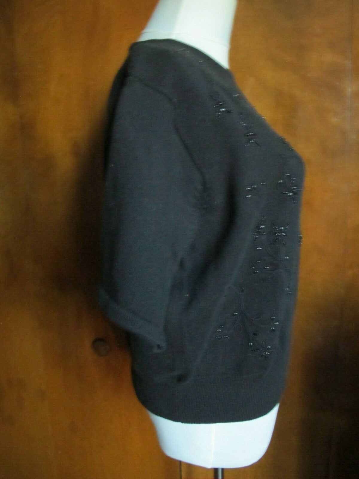 Liz Claiborne women's  black cotton  embroidered beaded sweater Medium