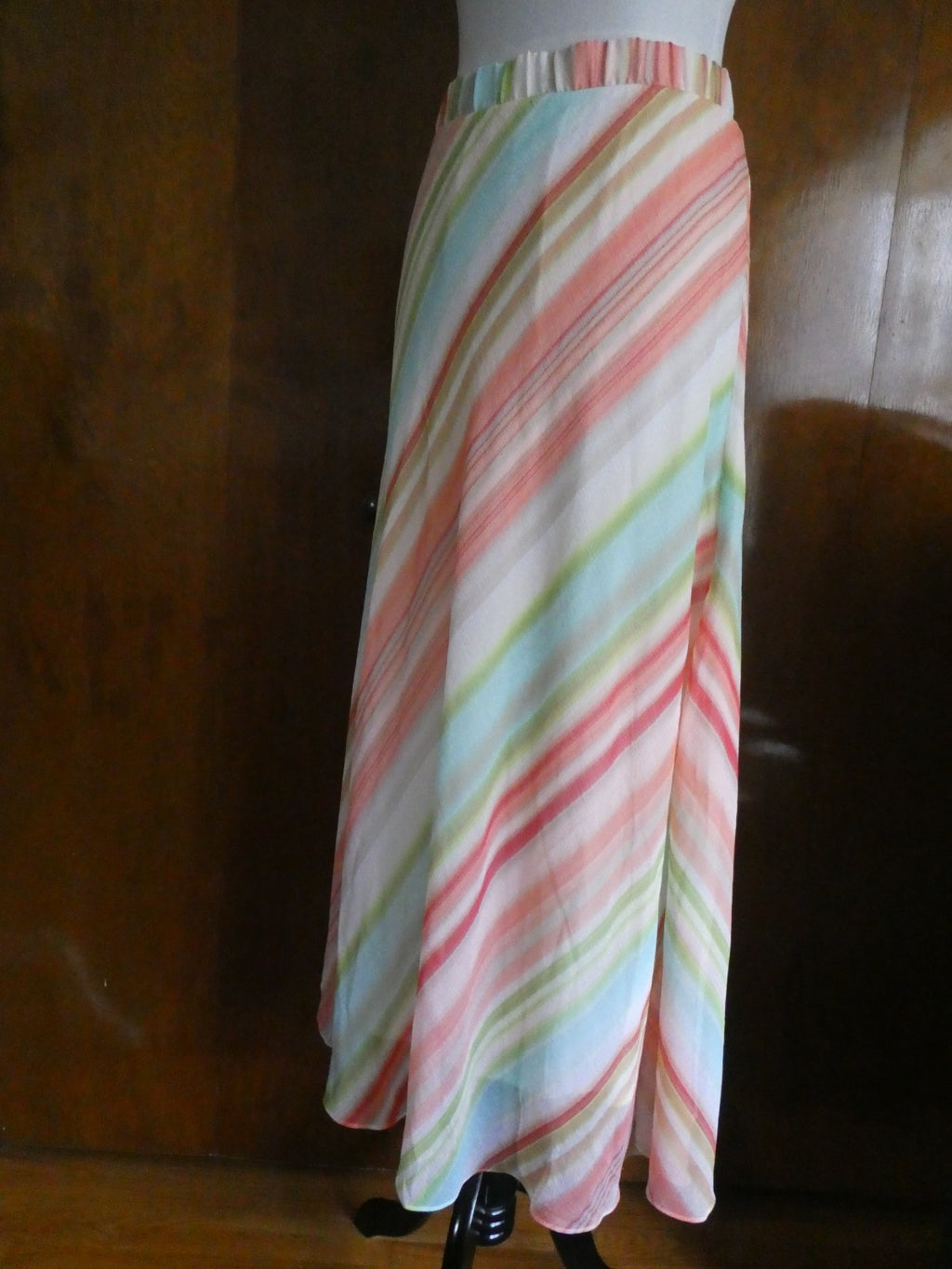 Chico’s Skirt Size 3, US XLarge Striped Maxi Long Lined Elastic Waist Side Slits