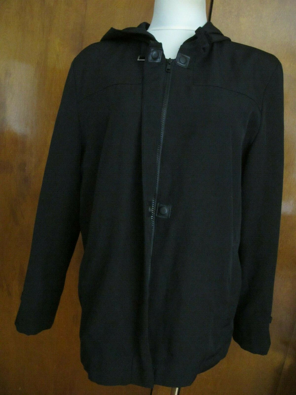 Larry Levine Juniors Black Lined Spring Hooded Coat Jacket Large