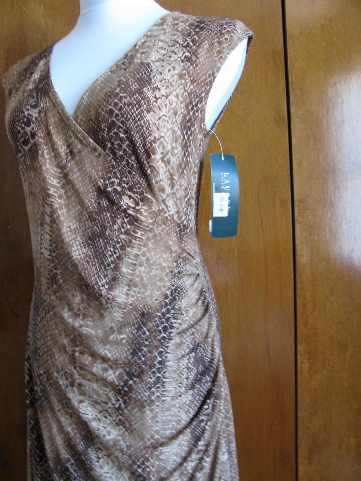 Ralph Lauren women’s brown multi faux wrap NWT dress size Medium