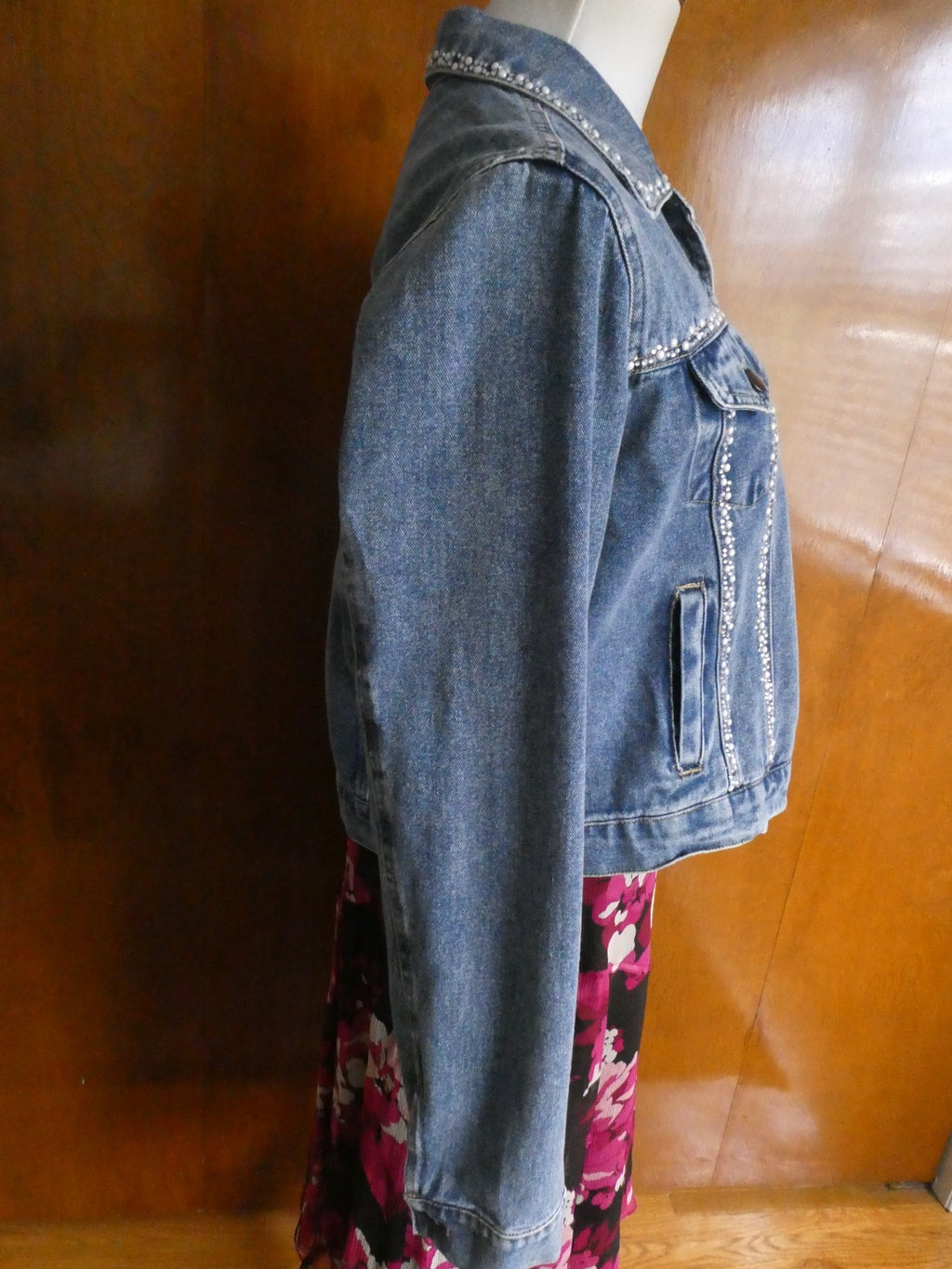 Alexis Taylor Women 100% Cotton Beaded Jeans Blazer Jacket Blue XLarge (fits L)