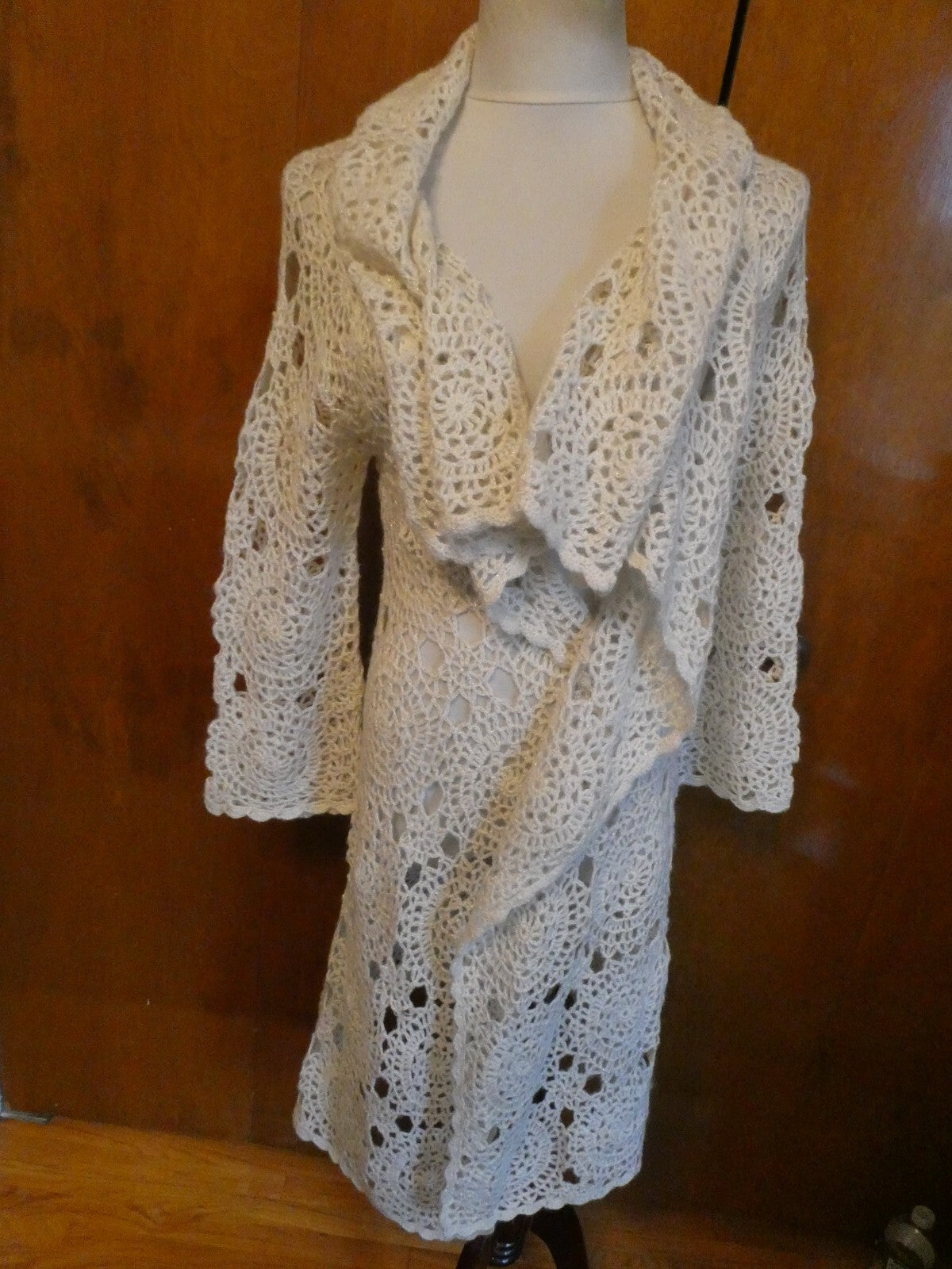 2B Bebe women's crochet winter white stylish open front long cardigan Small