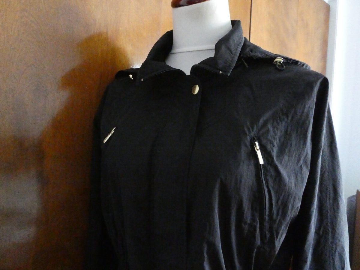 Cole Haan Black Zip Down Lined with Roll Tabs Pea Coat Medium
