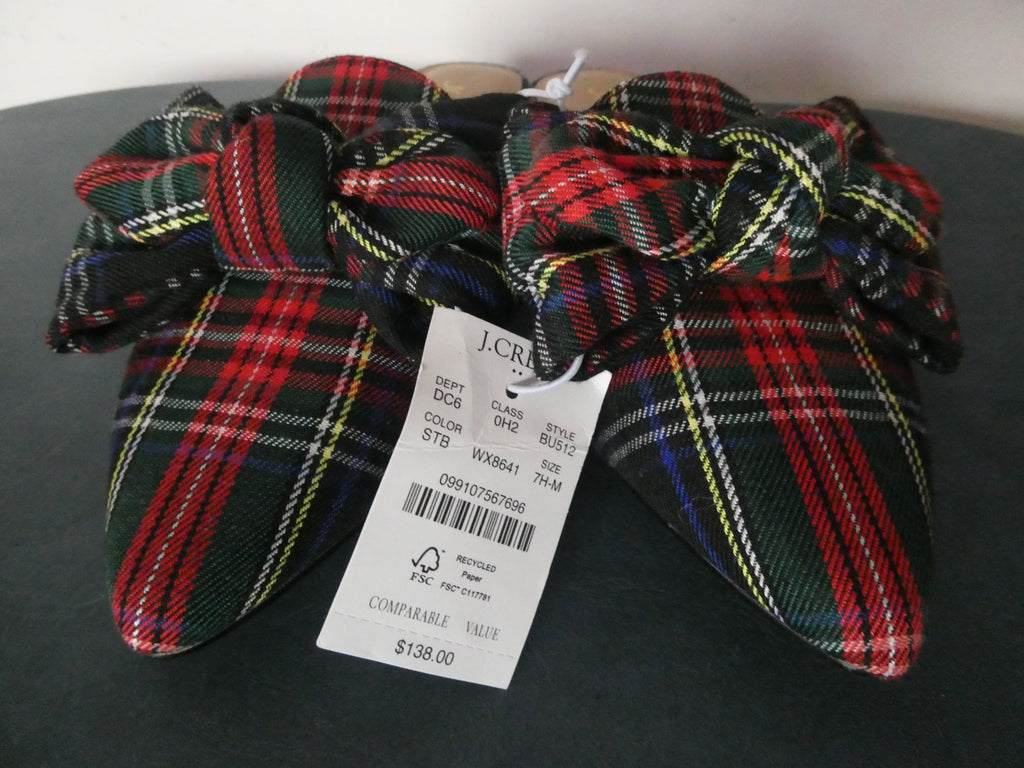 J.Crew Tartan Bow Mule Flats Stewart Plaid Slip on Pointed Toe Women 7, 7.5, 8
