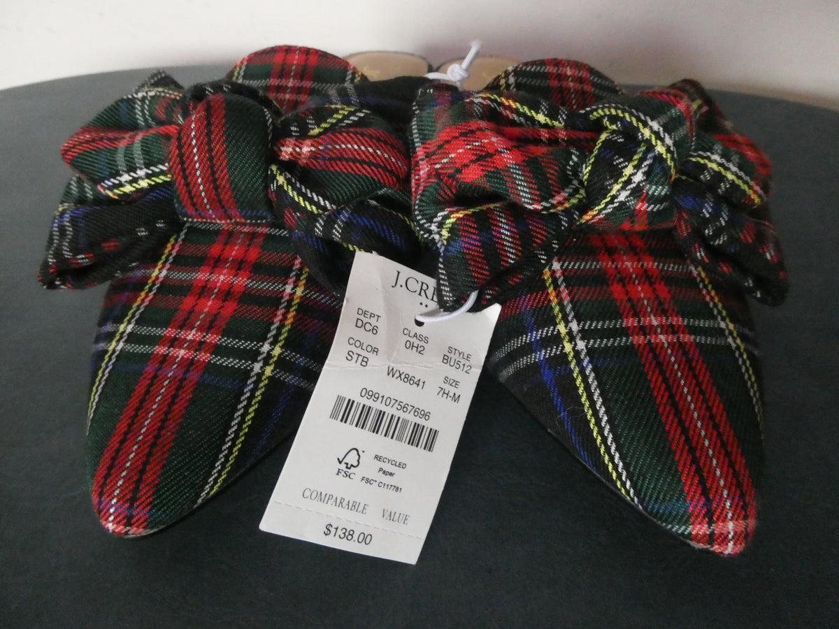 J.Crew Tartan Bow Mule Flats Stewart Plaid Slip on Pointed Toe Women 7, 7.5, 8