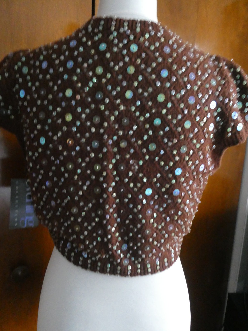 Necessary Objects Ady Gluck-Frankel Women Brown Sequin Open Front Cardigan Large