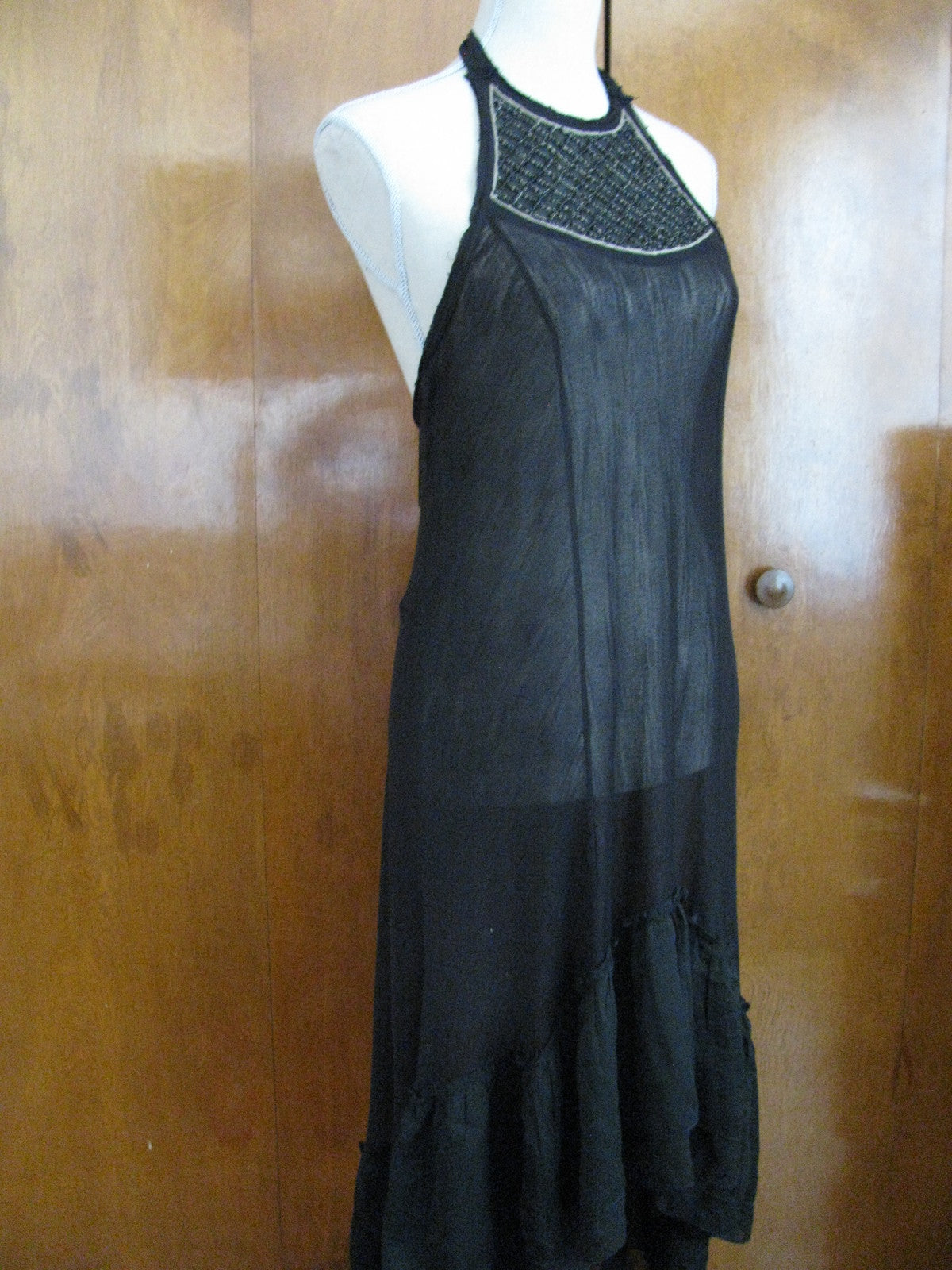 Free People women's black soft rayon halter mesh bead detailed NWT dress Medium 