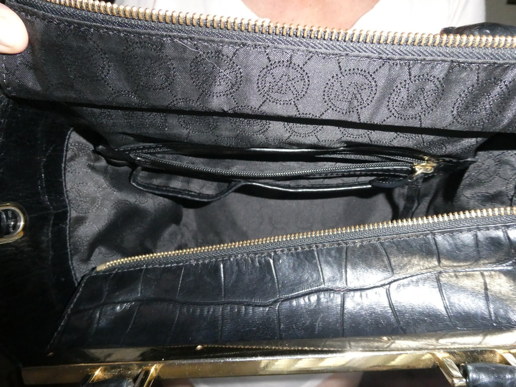 MICHAEL KORS black leather trim haircalf dyed composed crossbody handbag