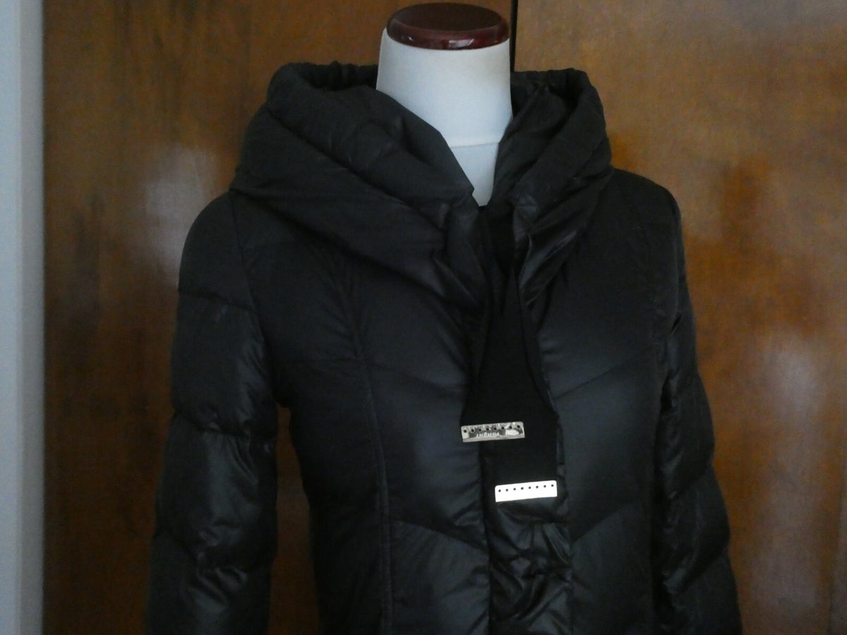 Tahari Women's Black Down Puffer Winter Detailed Coat Jacket Xsmall