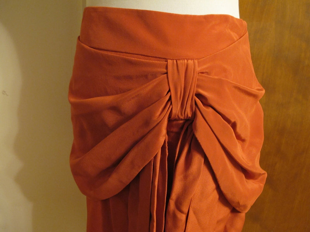Juicy Couture Women's Orange African Sun Draped Silk Lined Skirt XL Fits Large