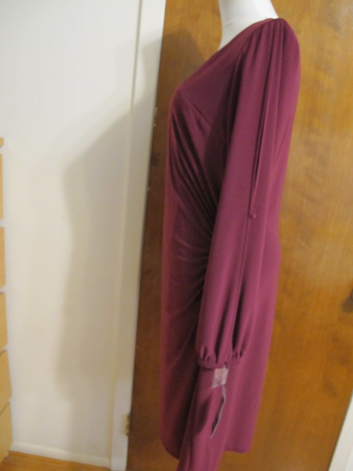 Ralph Lauren women's burgundy long sleeves with slits gathered classic dress 16