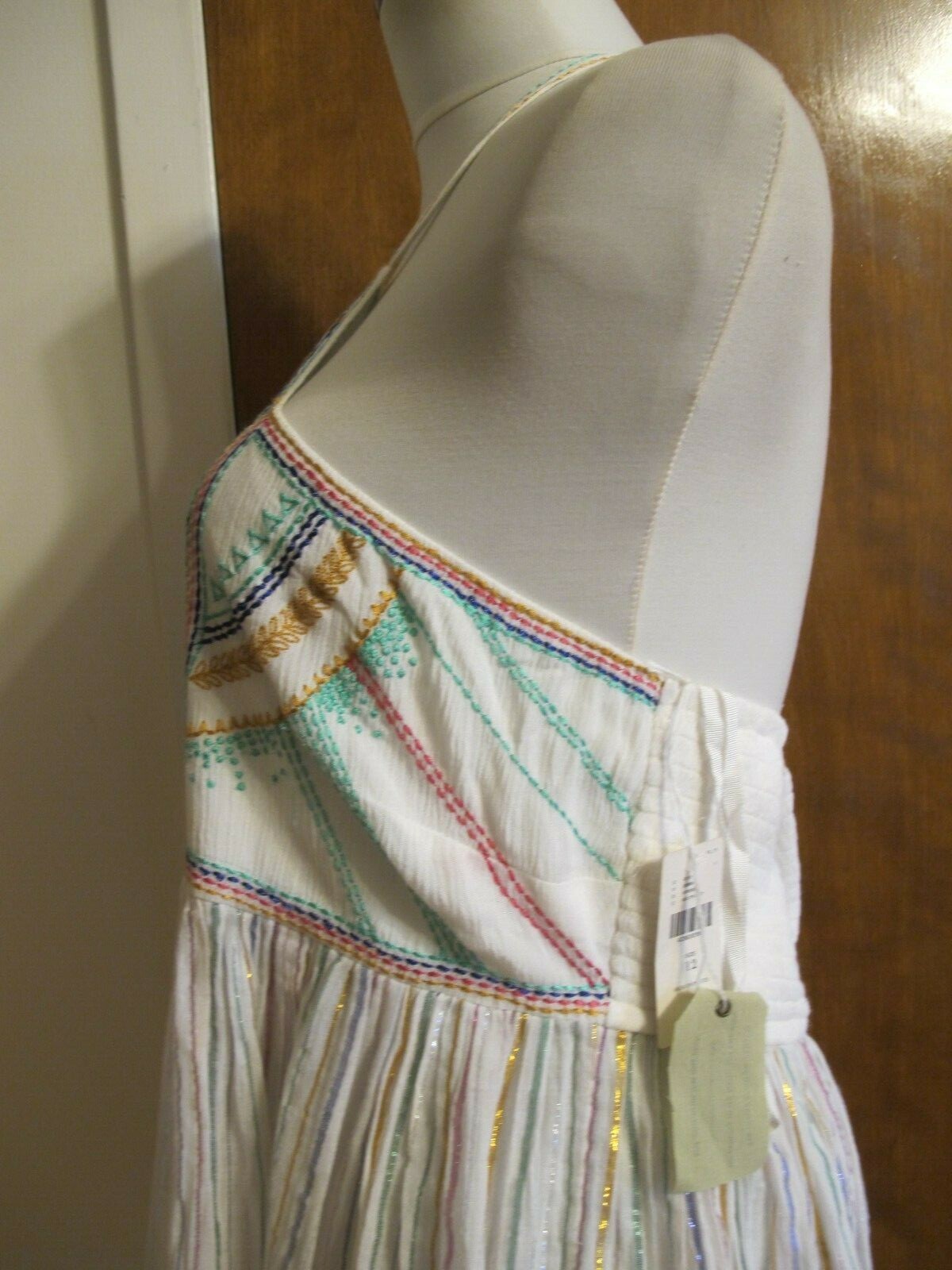 Anthropologie Floreat women's embroidered white multicolor rayon halter top