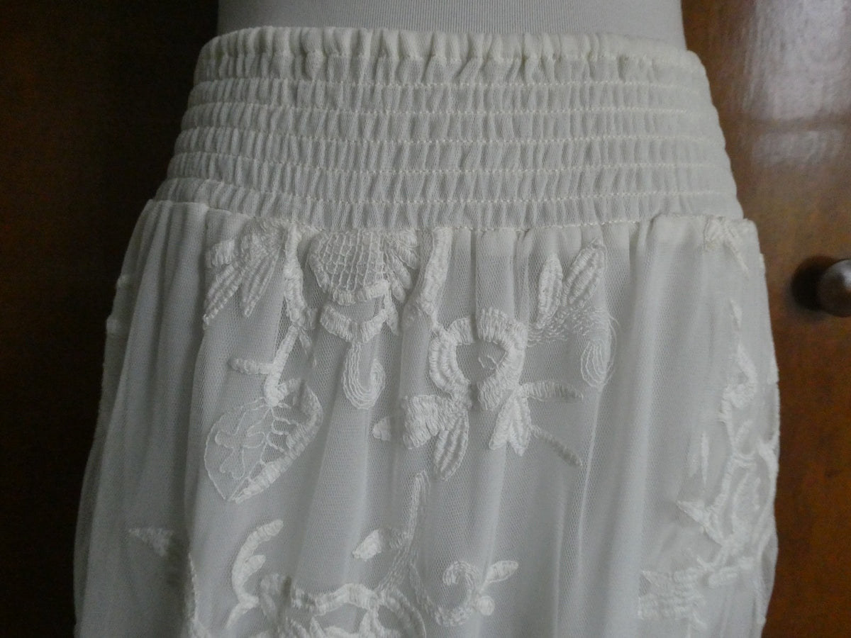 Denim & Supply Ralph Lauren Women Ivory Lace Boho Fringe Short Lined Skirt Large