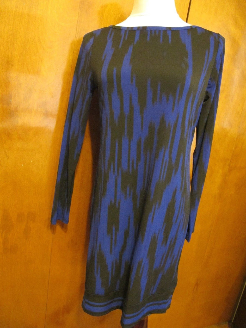 Michael Kors women’s black blue boat neck jersey shift long sleeve dress Medium