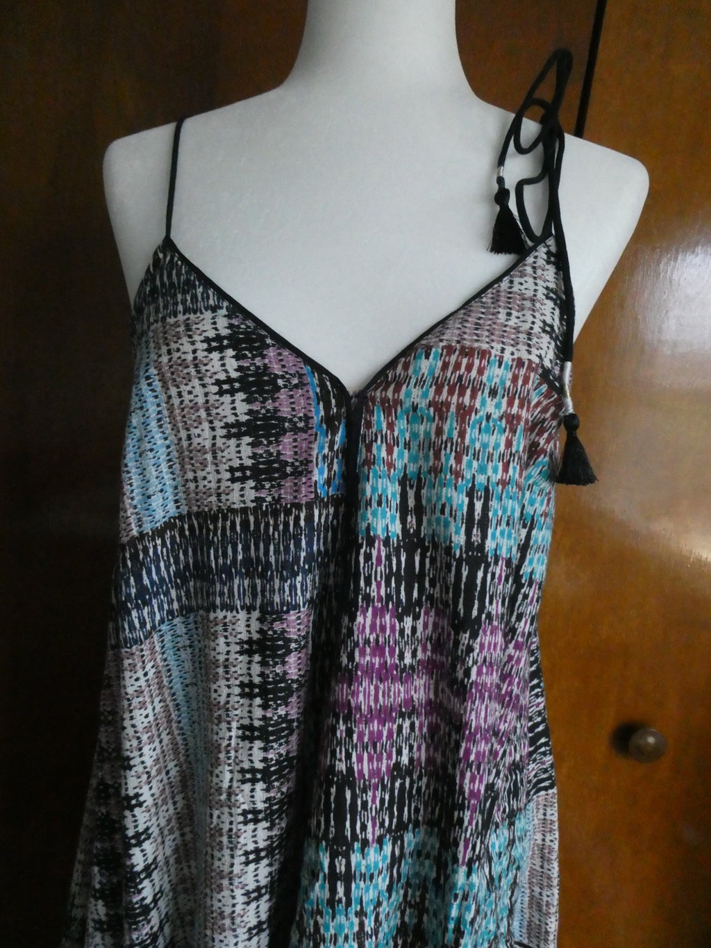 Anthropologie Akemi + Kin Dress Multicolor Printed Midi Swing Spaghetti Strap