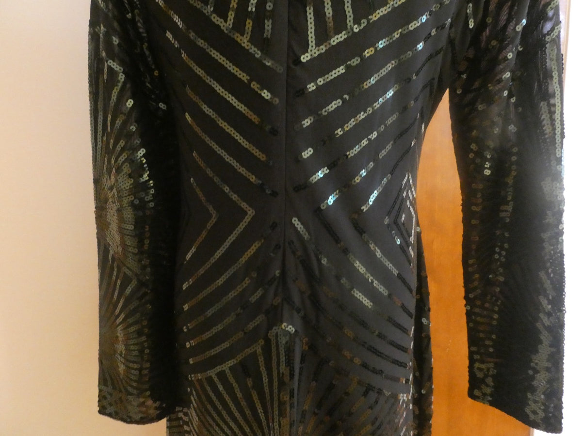 Misschen Women’s Black Evening Lined Sequined Long Sleeves Dress Size Large
