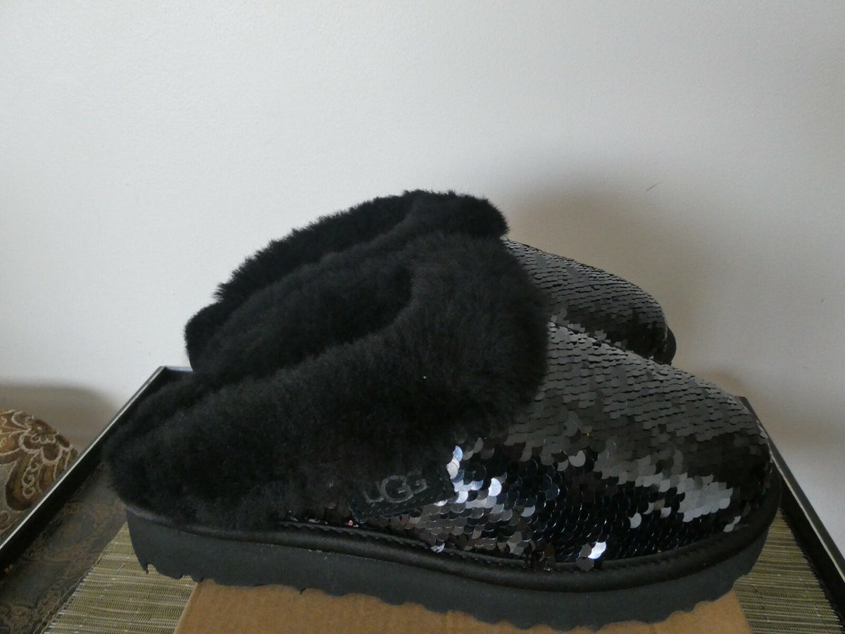 UGG Cluggette Sequins Sheepskin Flux Cozy Women Black Slipper 5,6,7 Style1127490