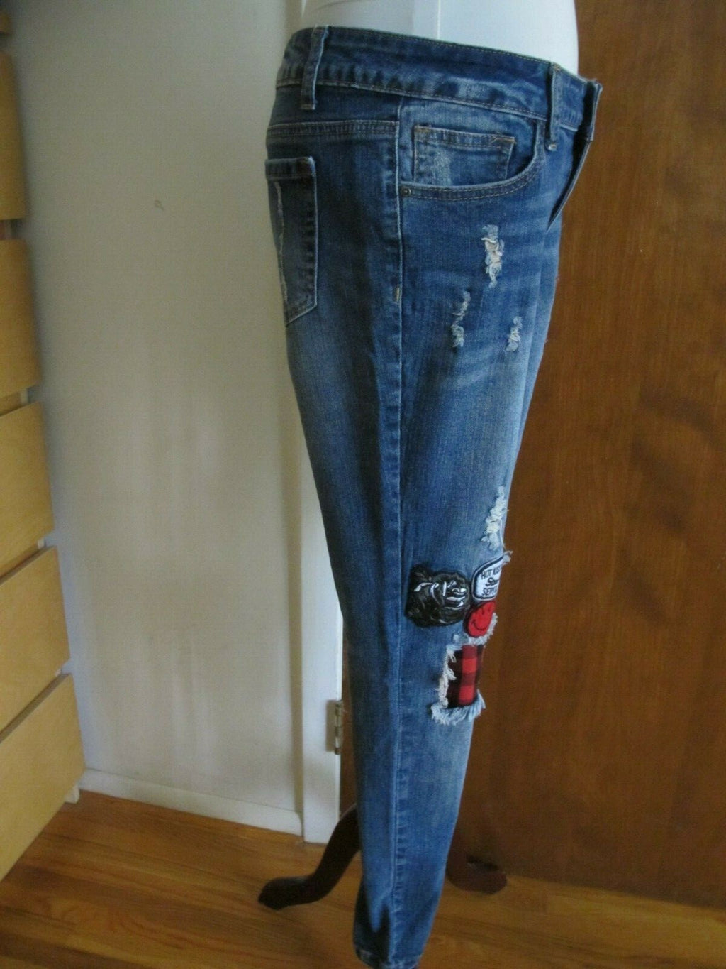 Hot Kiss Skinny Lily Juniors Distressed Patched Skinny Legging Jeans Sz 11 Blue