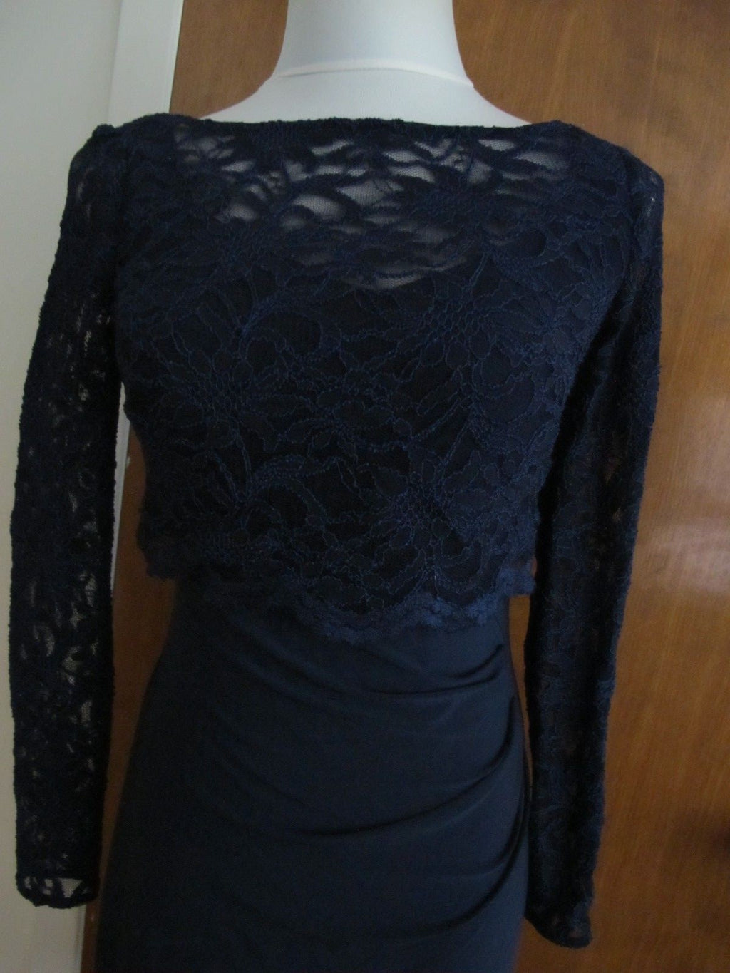 Ralph Lauren  women navy bodice overlay fabric lace crafted evening NWT dress 2 