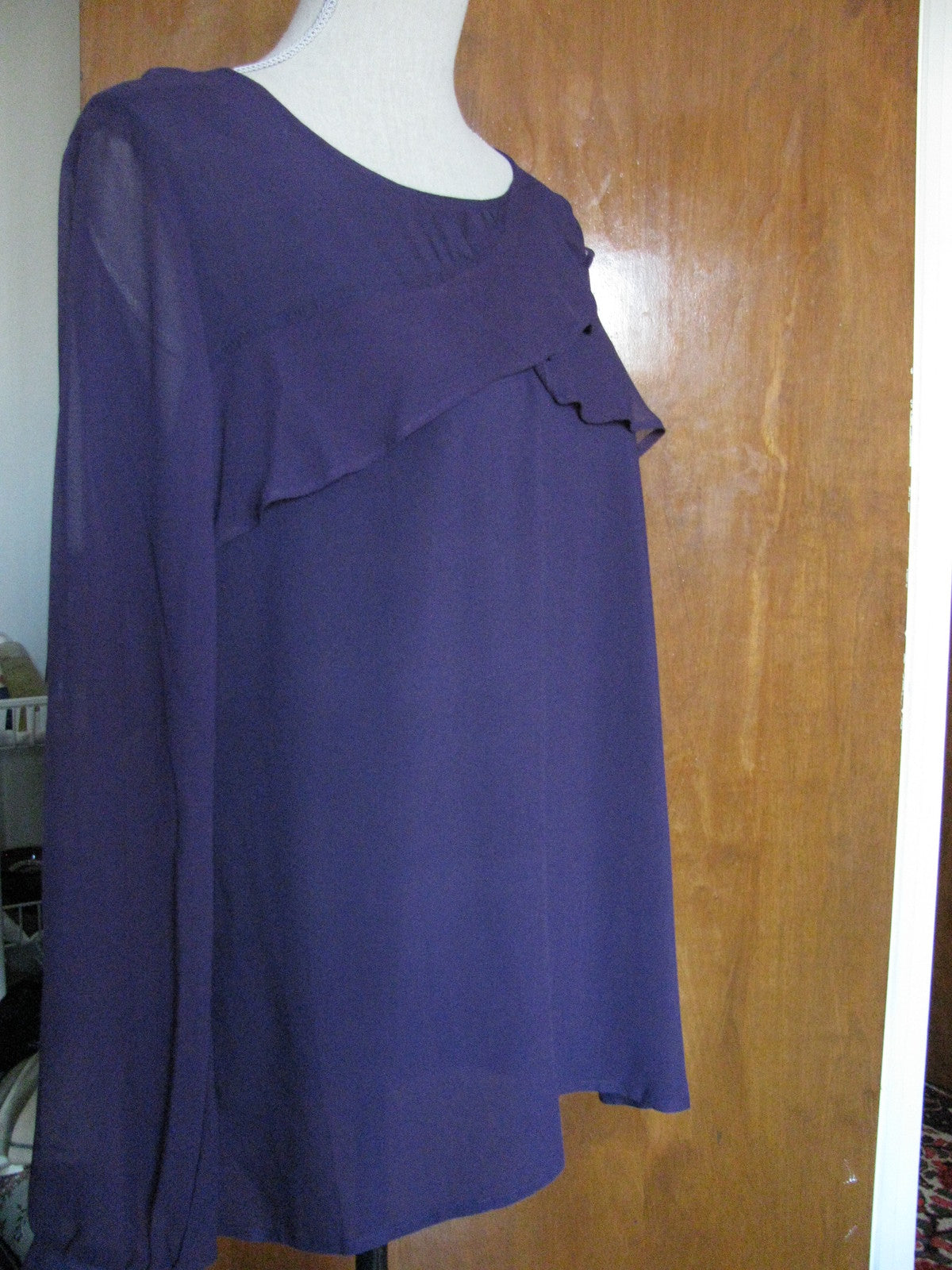 Gap Women's Dark Purple Lightweight Ruffle Detailed  Blouse XS