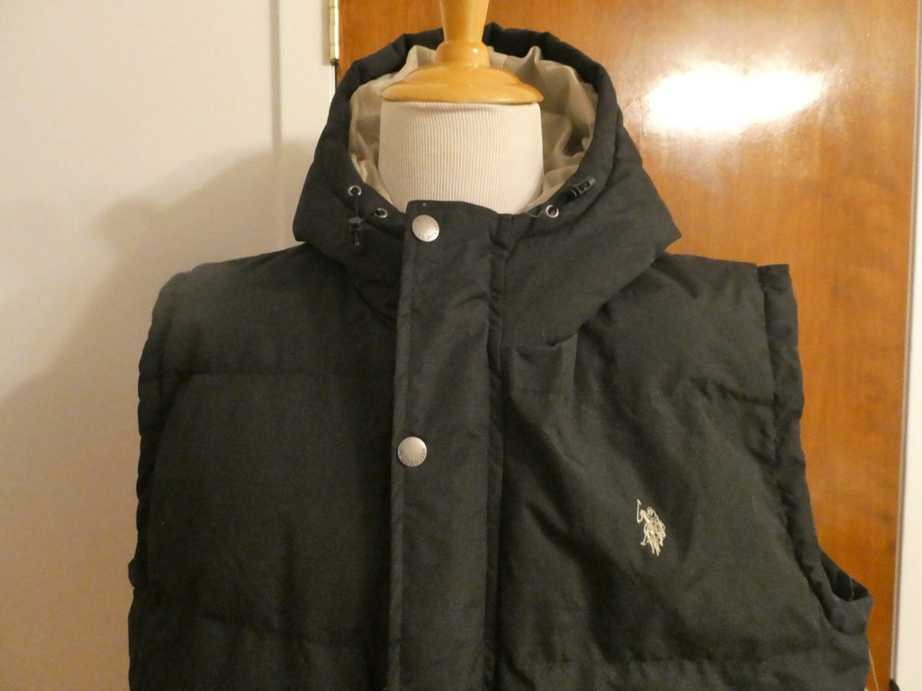 U.S. Polo Assn. Men's Full Zip Puffer Winter Vest Jacket black hood Size XXL